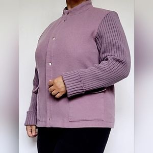 Harve Benard by Benard Holtzman Women's Wool Jacket Snap Knit Sleeve Lavender 16